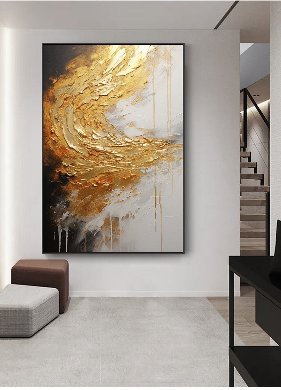 Highend Home Decor Set Abstract Gold Glitter, Wall Art Printable