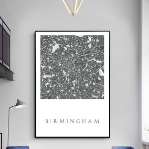 Sonderanfertigung annehmbar, Birmingham City Karte, Birmingham Karte Posterdruck, Moderne Karte Dekor für Büro, Haus und Kinderzimmer, BIRMINGHAM Kunst