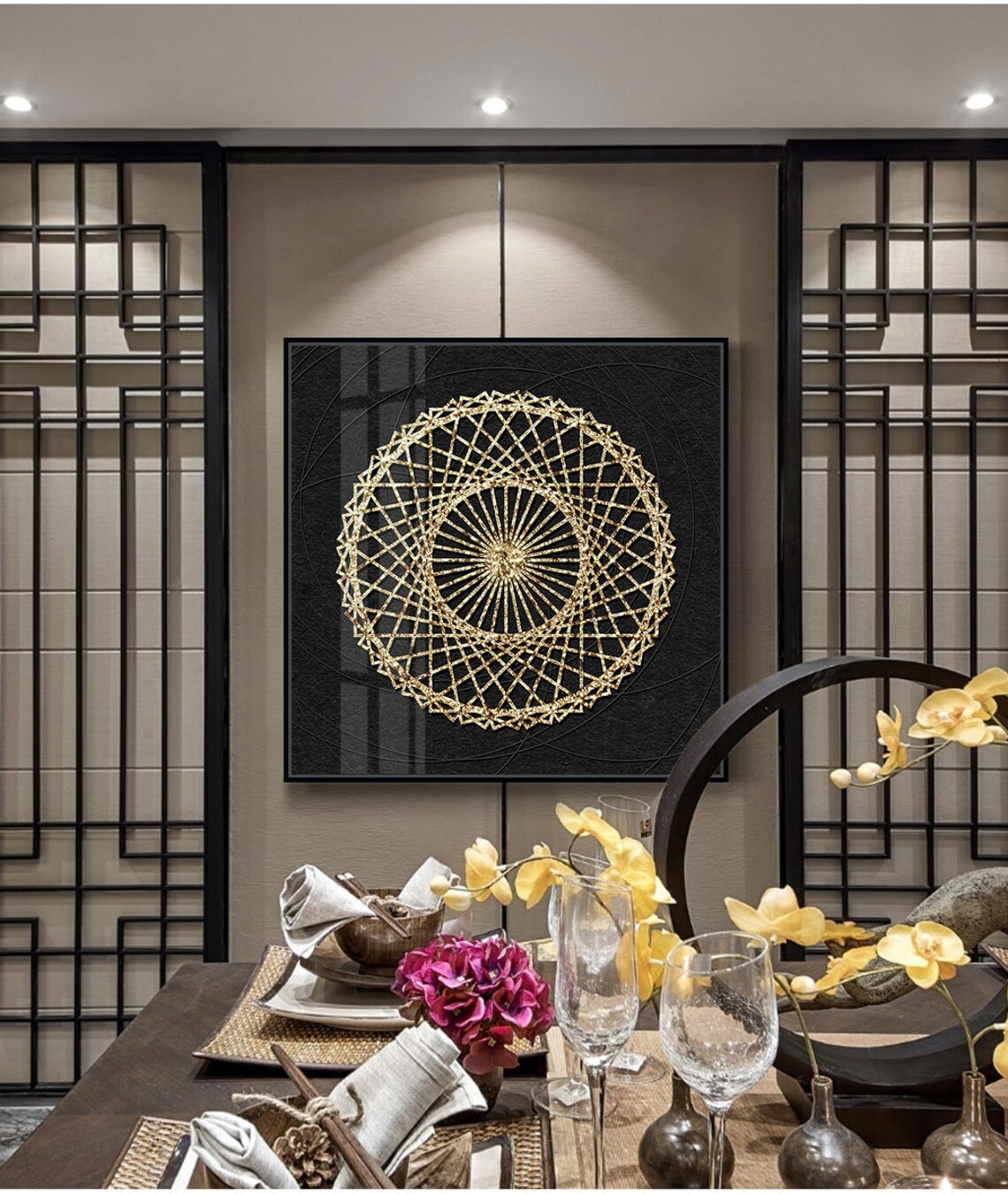 Square Wall Art Print Monochrome Elegant Circular Pattern in Etsy