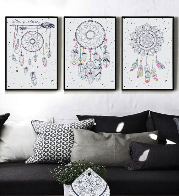 Three Set of Dream Catcher Prints Dreamcatcher Wall Art | Etsy