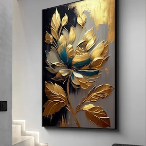 Wall Art Printable, Golden Elegance: A Stunning Floral Masterpiece ...