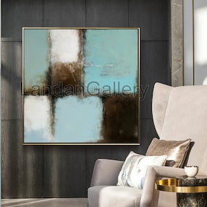 Utskrivbar väggkonst, Island Hues Crop Artwork, Fine Art Teal och Aqua Reflection, Square Great art, Urban Blocks-konstverk