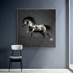 Modern Horse Art,Horse Portrait Canvas Art,Horse Wall Art,Square wall art, black and white horse painting, Animal Art,Large Canvas Horse Art