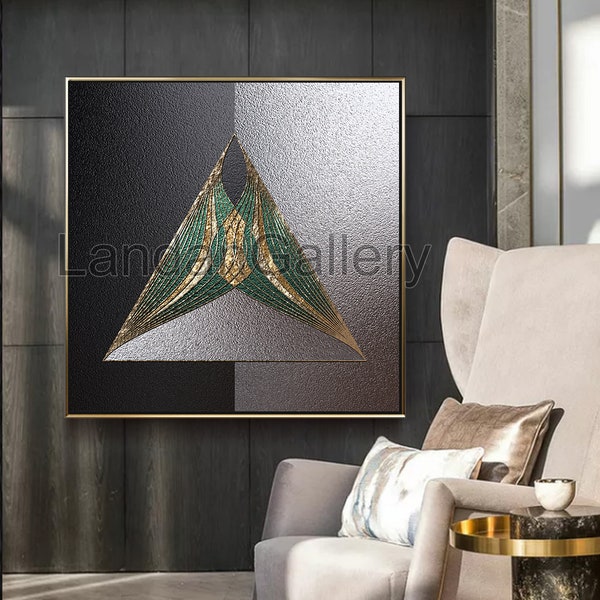 Luxury Metallic luster square wall art printable, triangle pattern, Geometry, Symmetrical pattern, Black & White, Silver glitter, Gold foil