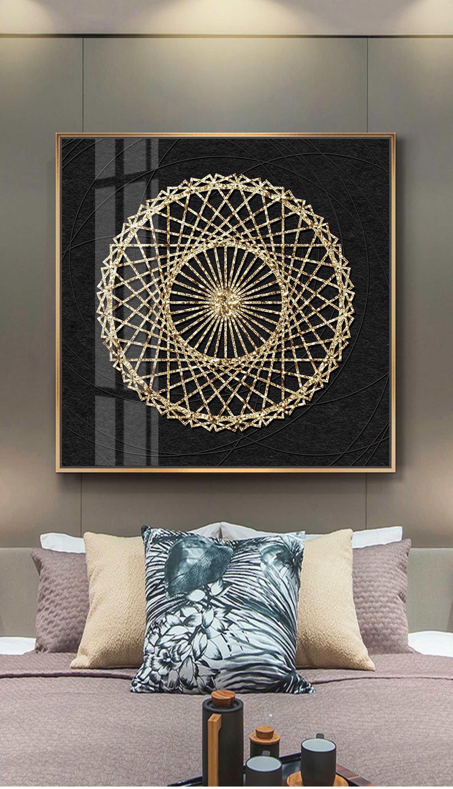 Square Wall Art Print Monochrome Elegant Circular Pattern in Etsy