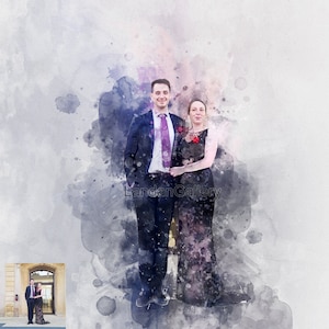 Foto personalizzata per pittura digitale ad acquerello, pittura per foto di matrimonio, foto per dipingere, fumetto fotografico, regalo di pittura per anniversario