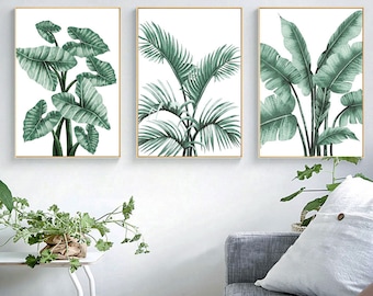 "3 Sets von Blättern zum Ausdrucken, Tropische Wandkunst, Botanische Kunst, Grüne Blätter, Kunstdruck, Monstera Blatt, 3er-Set Drucke, Blattdruckset S