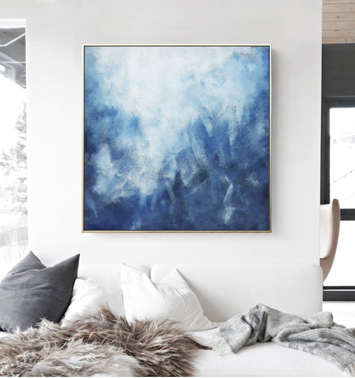 Square Art Original large wall art Abstract Navy blue Etsy