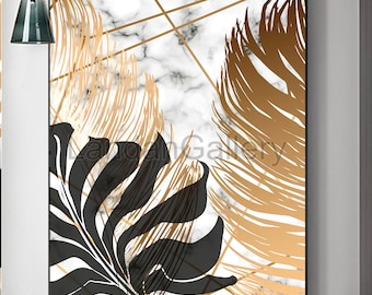 Golden Palm Leaf Plant Canvas Painting Botanical Wall Art Poster Stampa Opera d'arte scandinava Decorazione della casa Immagine 30x42cm (12x17in) x3
