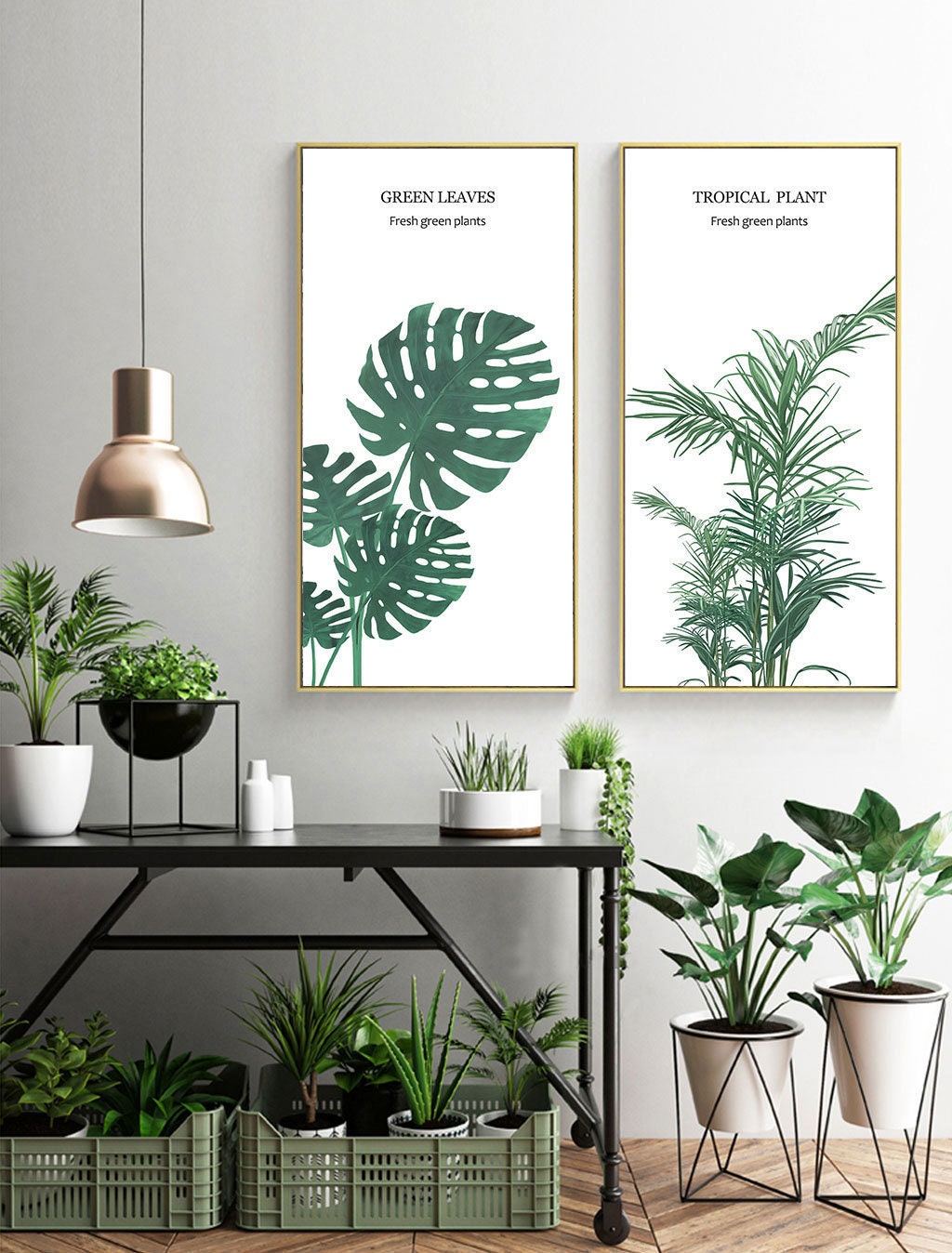 Green Plants Vase Art Prints Leaves Poster Wall Picture Home Decor
