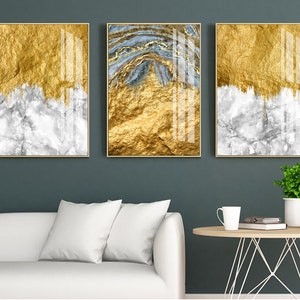 set of 3 visual arts, luxury Modern art gorgeous abstract gold foil crystal marble pattern background printable, instant download, best sell