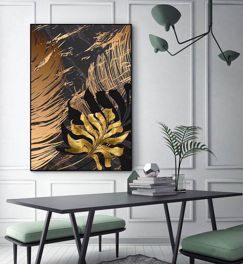 Abstract marble background Luxury Black gold foil leaves | Etsy