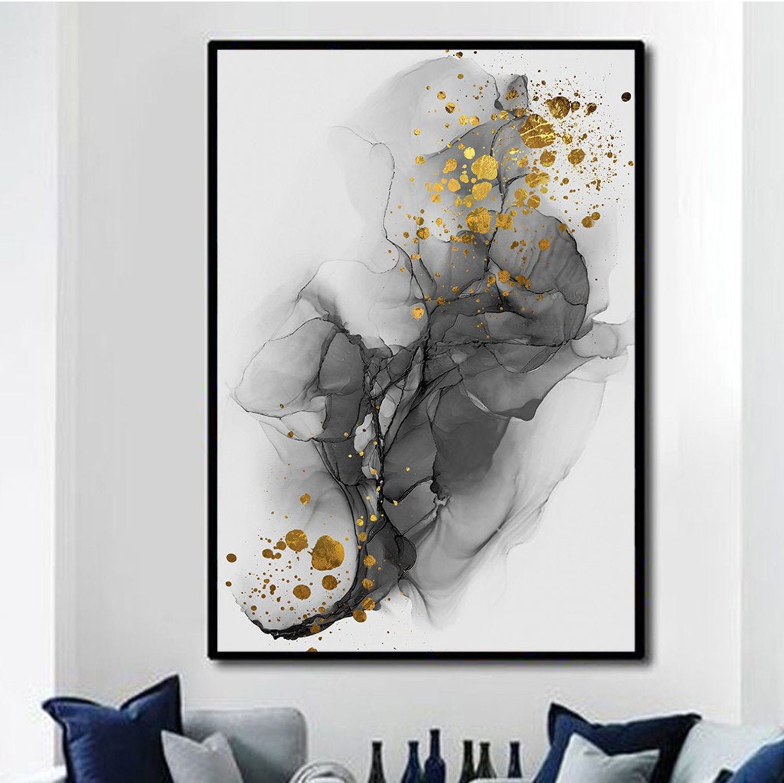 Original Abstract Chinese ink artistic golden decorative Etsy