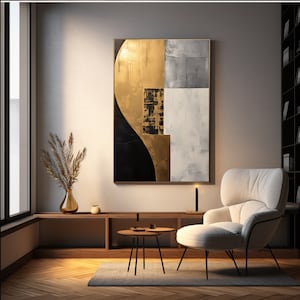 abstract painting of gold and silver shapes, contemporary color fields, Wall Art Printable, home decor, Digital artwork