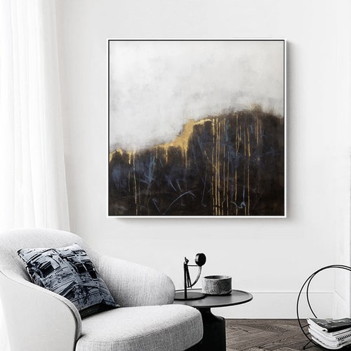 Abstract Ink Artwork Printable Black and Gold Foil Wall Art Etsy