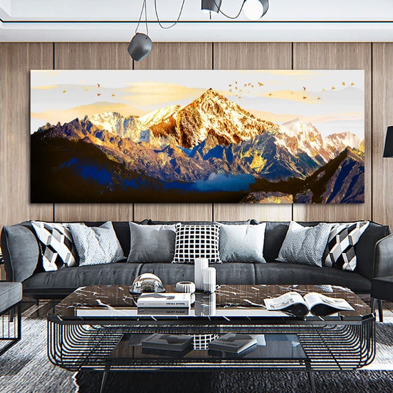 Extra large Size wall art, abstract Golden Mountain Bird Landscape Canvas  Paintings Print Poster Oil Painting For Living Room modern home -   Portugal