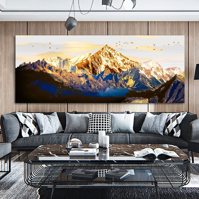 Large Abstract Golden Eruption Cloud Canvas Wall Art - 24x48 Inches, Framed, Ready To Hang - View #6