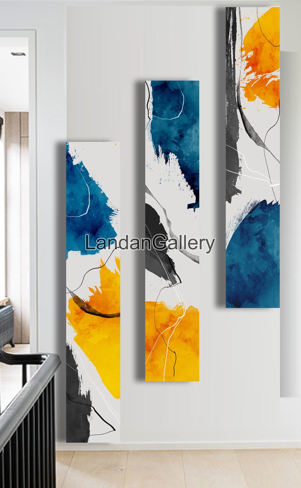Quadro Su Tela Paesaggio Valle Verticale - Pittura Astratta 70x140 Cm, Decorazione Parete Per Cucina E Soggiorno, Senza Cornice