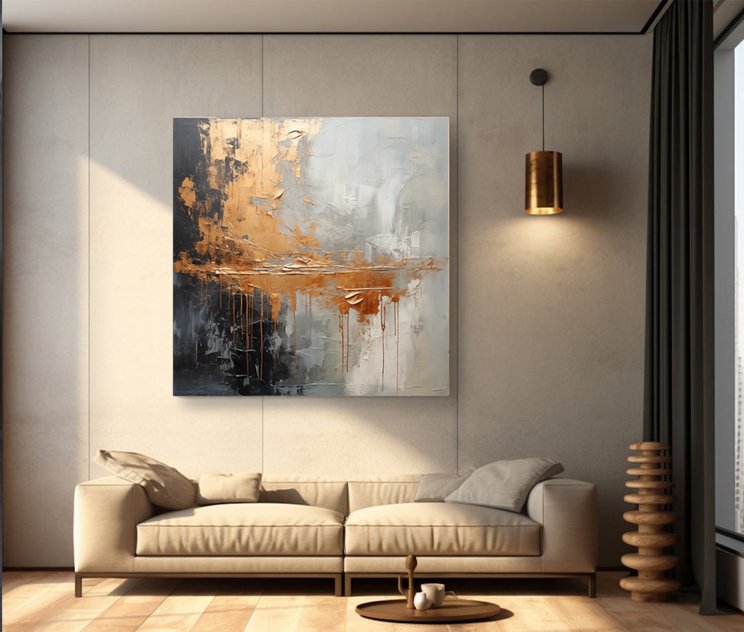 Abstract Paintings of Gold and Gray With Abstract Sprays, Elegance ...