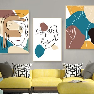 Arte de parede imprimível, linhas geométricas abstratas arte de parede abstrata, figura pintura geométrica em tela impressão de pôster moderno quarto decoração de casa