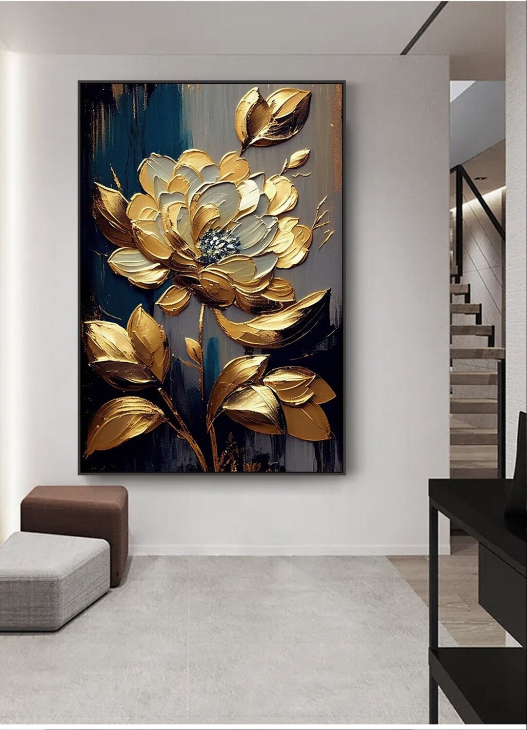 Digital Printable, Regal Radiance, Black Background With Golden Floral ...