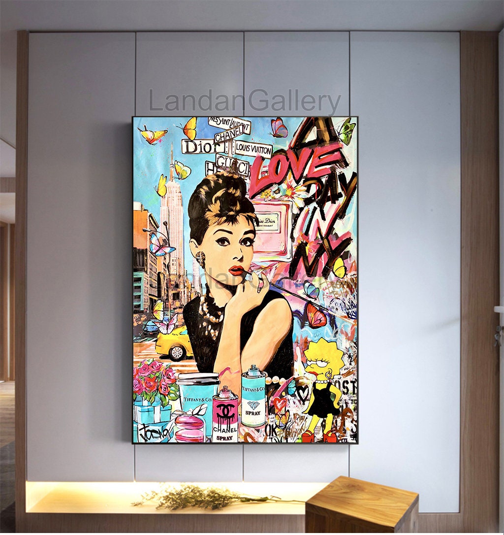 Design schilderij "collage", afdrukbare Audrey Hepburn, popart portretten, popart, sterren op kunst, wanddecoratie