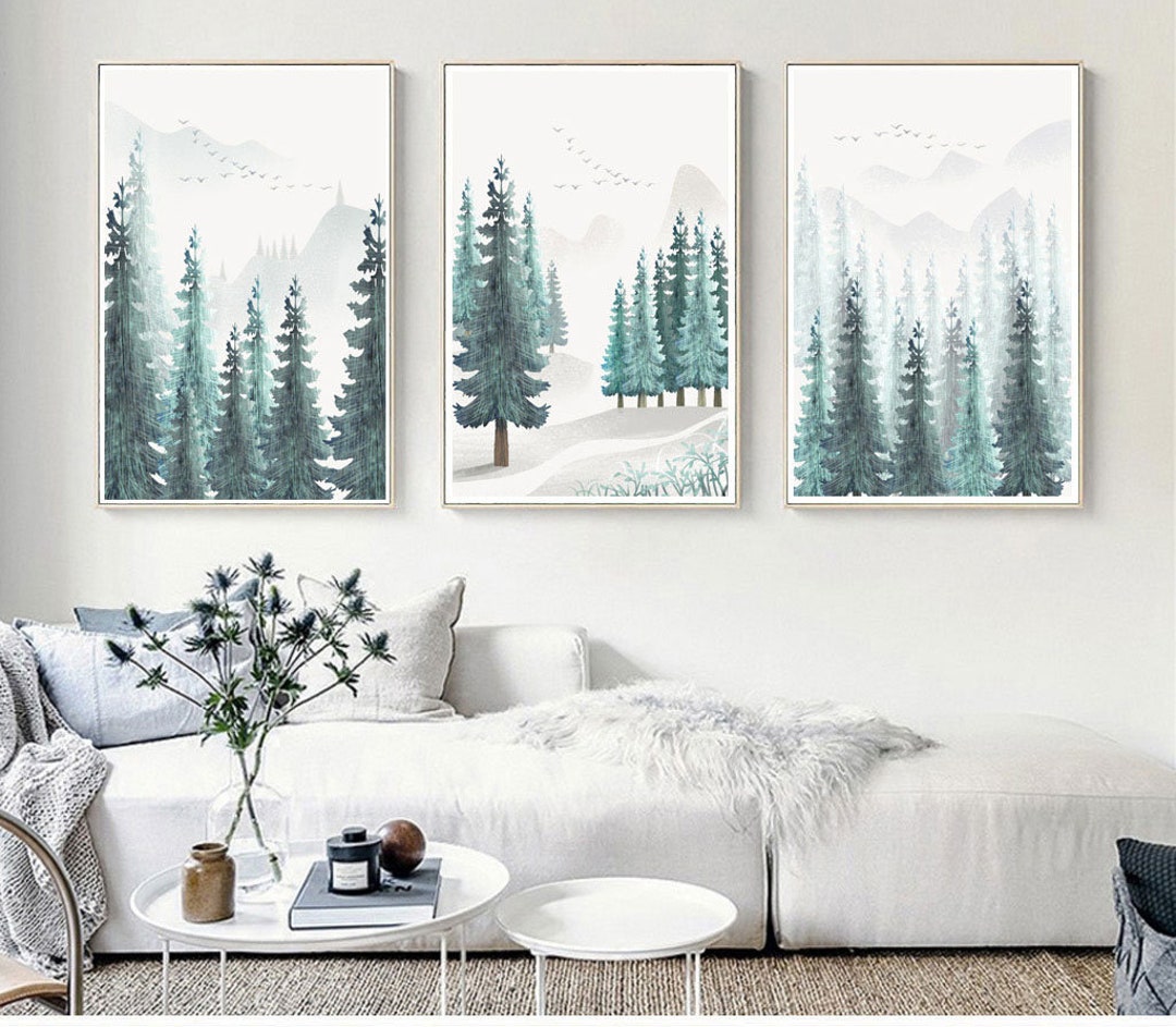 3 Sets of Pine Tree Forest Print, Nature Printable Wall Art, Bedroom ...