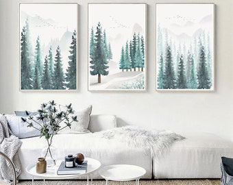 3 sets of Pine Tree Forest Print, Nature Printable Wall Art, Bedroom Decor, Scandinavian Art, Nordic Home Decor, Modern Minimalist, Forest