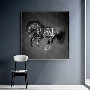 Square wall art, black and white horse painting, modern Horse Art,Horse Portrait Canvas Art,Horse Wall Art,Animal Art,Large Canvas Horse Art