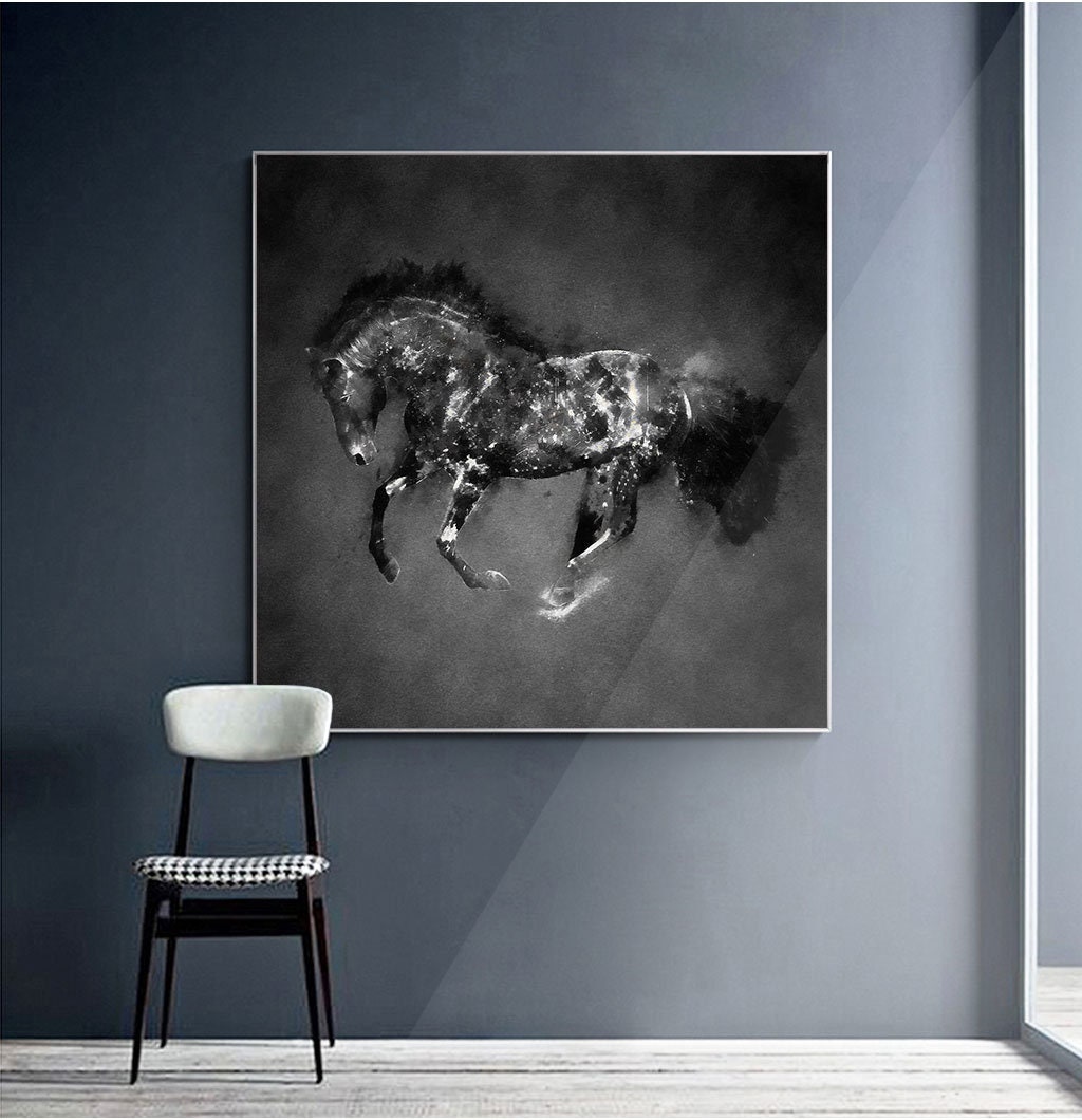 Horse Beautiful Black & White Quality Art Canvas Print A3 