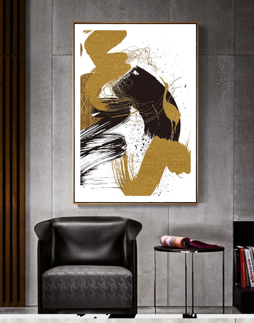 Print Canvas Gold Black Abstract Swirls Ribbon, Framed Printable
