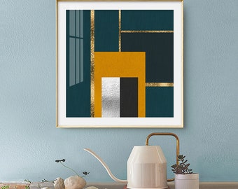 Mid Century Modern Print, Abstract Geometric wall art printable, square background, Downloadable, Large Print Living Room Minimalist Art