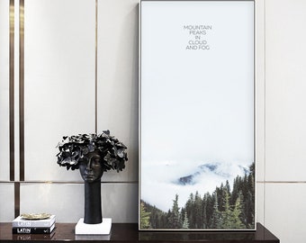 Mountain Peaks in cloud and fog, Warm, Farmhouse Art, Forest Wall Art, Forest Home Decor, Print Mountain Fog, Minimalist Decor, Nature
