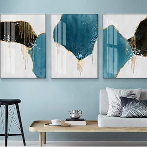 3 sets Abstract Minimalist Graffiti Poster Golden Art, Fashion Canvas Poster Abstract Geometric Art Painting For Living Room Home Decor