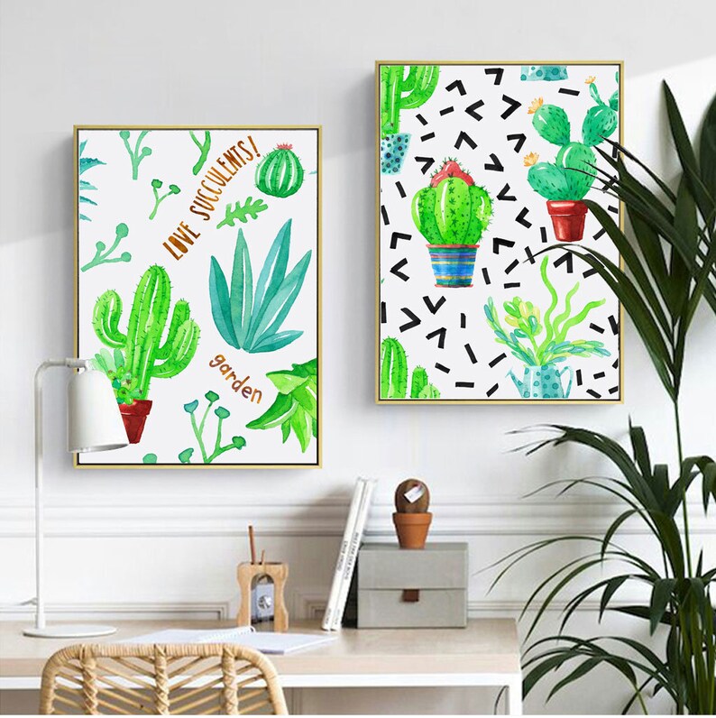 2 Sets Of Kitchen Wall Art Succulents Green Succulent Set Cactus Print Decor Prints