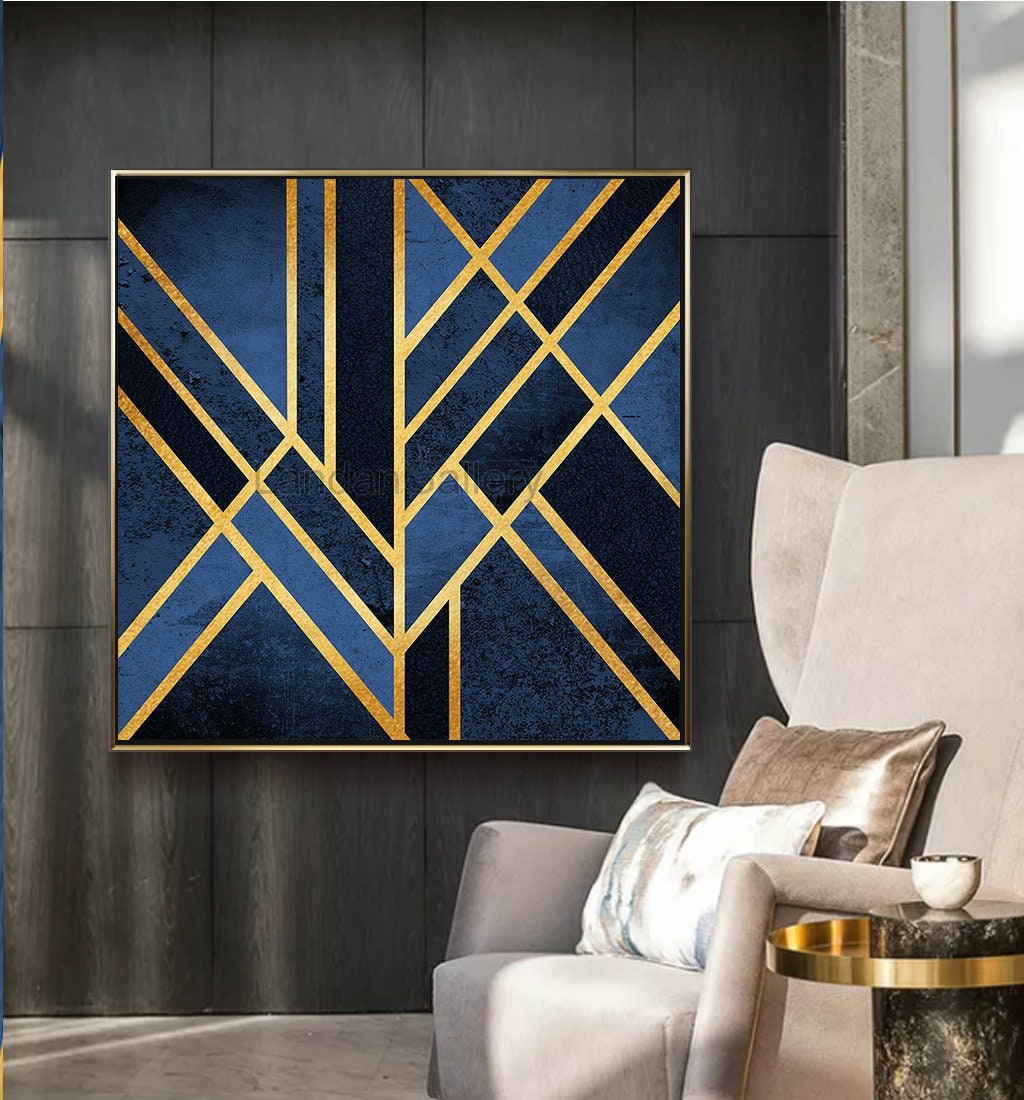 Abstract Geometric Traditional Navy Black Gold Extra Large/small