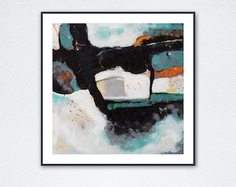 Abstract square blue and yellow printable art, baby blue watercolor art, large wall art, modern minimalist watercolor painting, digital