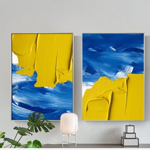 Set of 2 Nordic Modern Blue and Yellow Color Block Creative Painting printable, Large Abstract Wall Art,