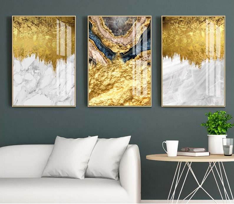 3 Sets of Abstract Luxury Gold Foil Wall Art Printable, Instant ...