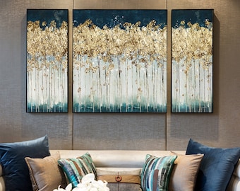 3 sets Golden Abstract forest art, Interior design, painting wall art printable for living room, Cruise & hotel room,  Sofa wall decor