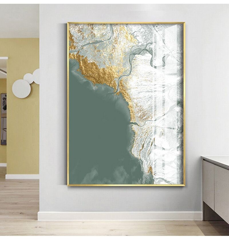 Printable Modern Abstract Green Gold Landscape Canvas Art, Wall Art for ...