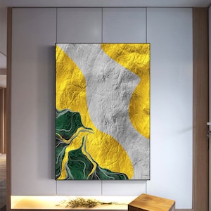 Abstract silver and gold emerald landscape, home decorative painting, instant download printable, large wall art print download, decor