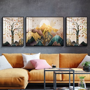 3 sets Living Room Triptych Luxury Modern Elk Sofa Background Wall Decorative Painting American High-end Hanging Painting, forest elements