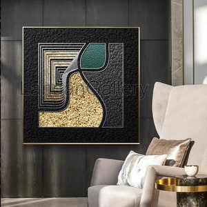 Wall art printable, Golden Geometry on Black background, gold foil and glitter luxury Home decor artwork, Emerald pattern, digital download