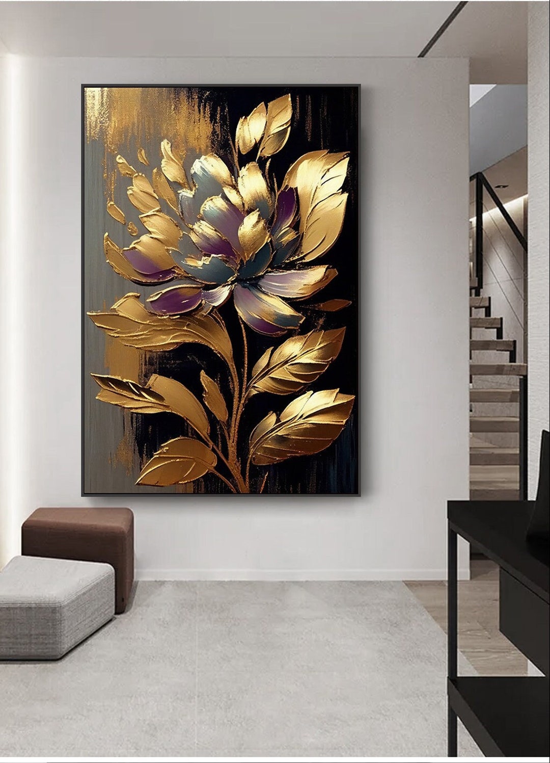Wall Art Printable, Elevate Your Space With Golden Blossoms on a