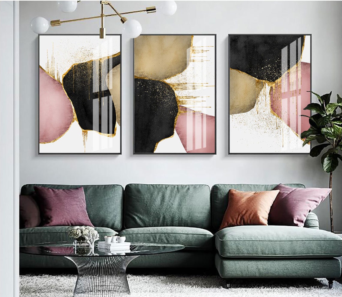 Abstract Black Gold Glitter Printable Wall Art, Brown and Pink Wall Art ...