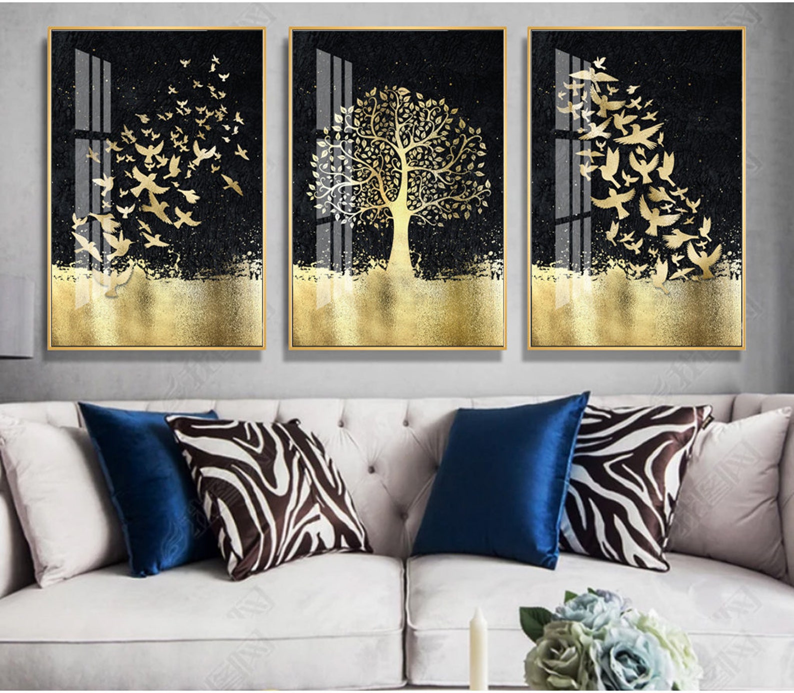 Set of 3 Luxury Wall Art Printable Black Gold Printable | Etsy