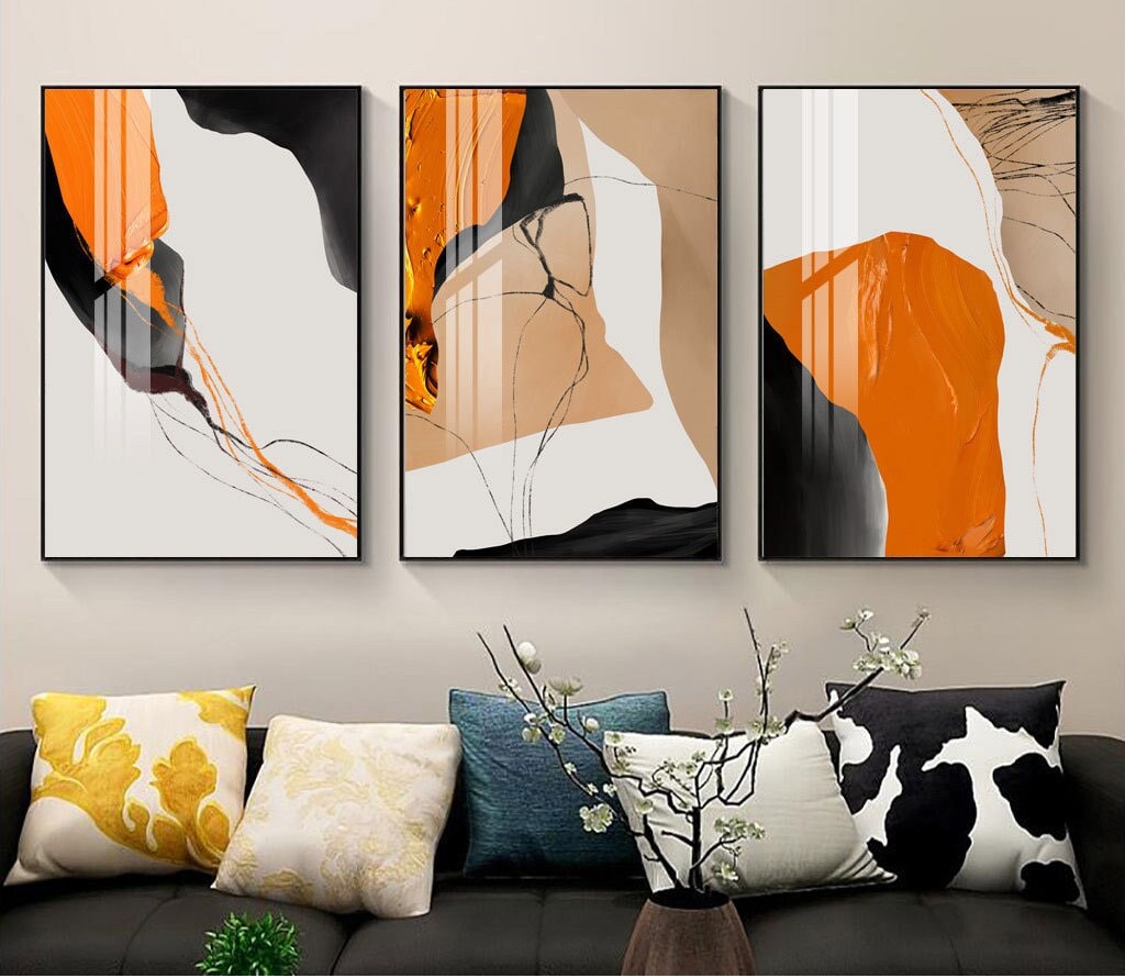 Set of 3 Abstract Colorful Blocks Printable, Extra Large Wall Art