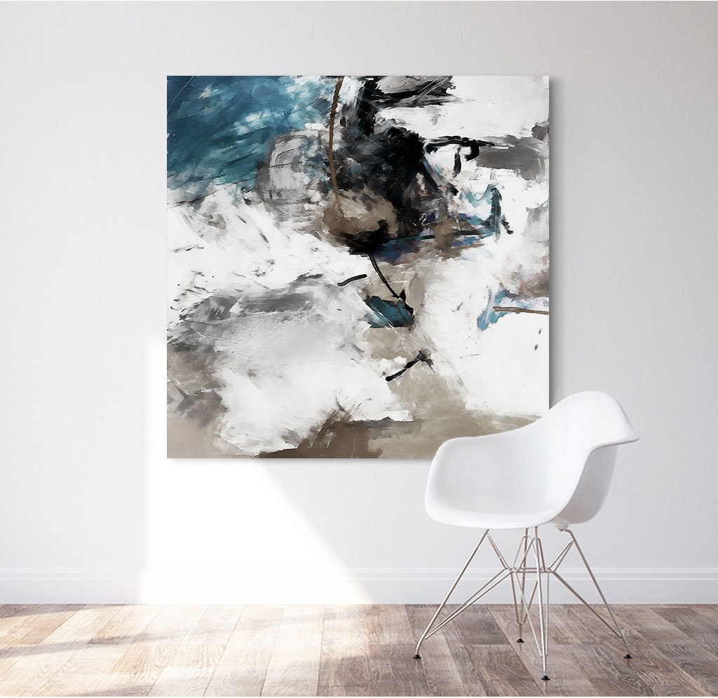 Large Blue Abstract Painting White Blue Art GICLEE Print Etsy