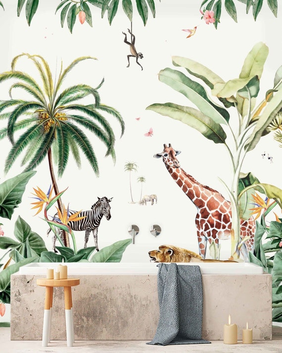 paling Detective huis Jungle behang Giraffe behang leeuw aap kinderkamer - Etsy Nederland